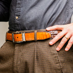 LUCIANO Genuine Caiman Back &Belly Exotic Belt Brown / Cognac