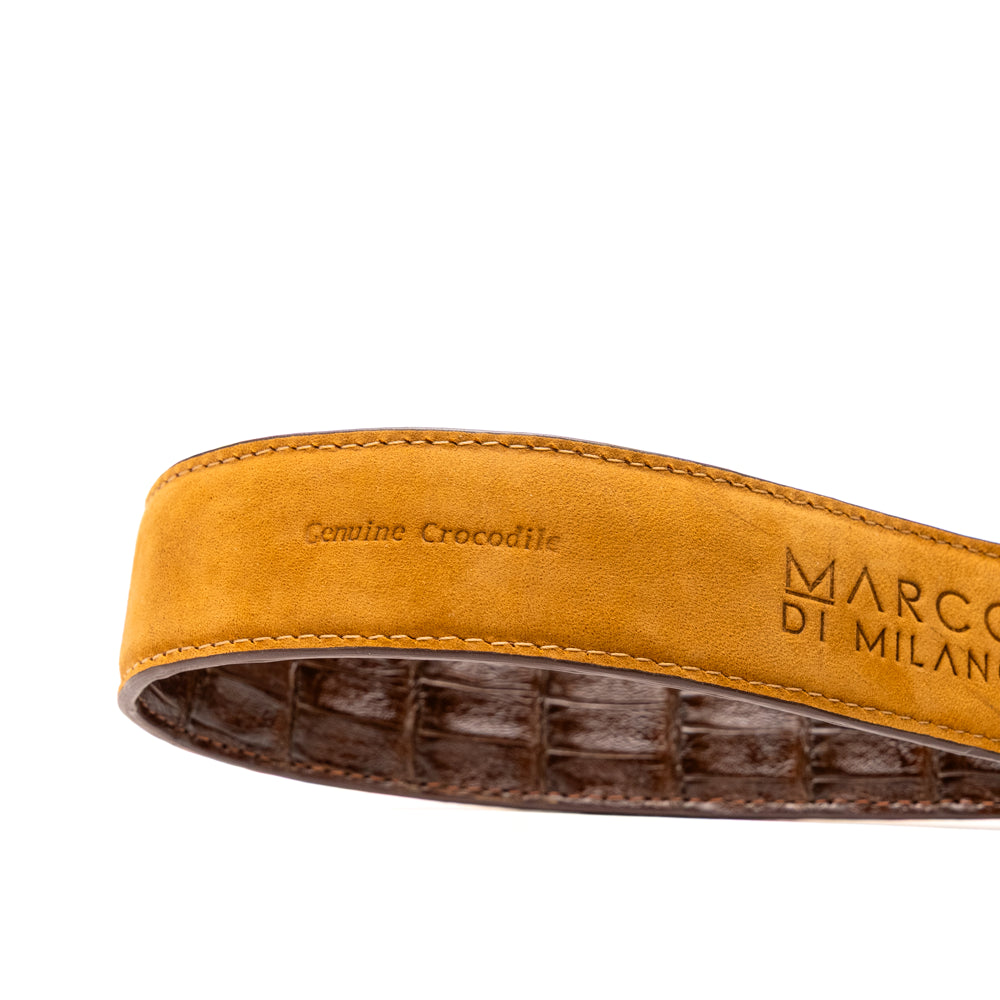LUCIANO Genuine Caiman Back &Belly Exotic Belt Brown / Cognac