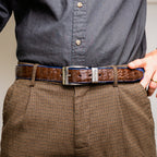 Marco Di Milano Genuine Caiman Back & Belly Exotic Belt Luciano Navy / Brown