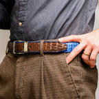 Marco Di Milano Genuine Caiman Back & Belly Exotic Belt Luciano Navy / Brown