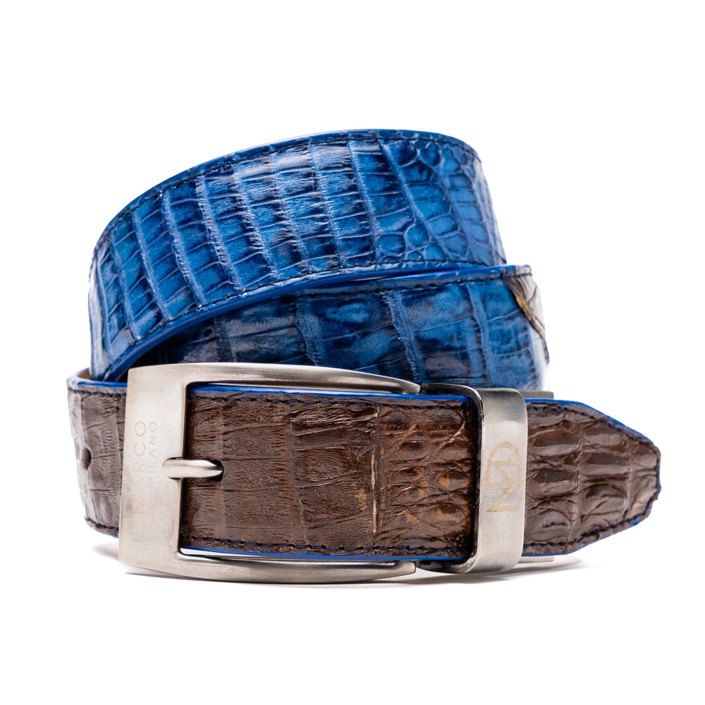 Marco Di Milano Genuine Caiman Back & Belly Exotic Belt Luciano Navy / Brown