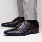 Luciano Two Tone Wingtip Dress Derby's Shoes Caiman Leather Navy / Brown