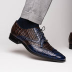 Luciano Two Tone Wingtip Dress Derby's Shoes Caiman Leather Navy / Brown