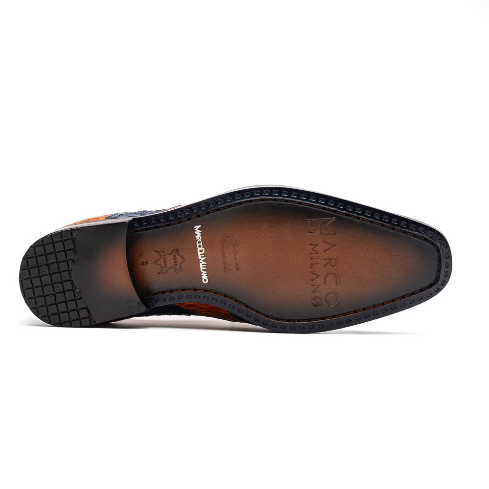 Luciano Classic Two Tone Wingtip Shoes Genuine Caiman Blue / Brandy