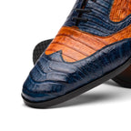 Luciano Classic Two Tone Wingtip Shoes Genuine Caiman Blue / Brandy