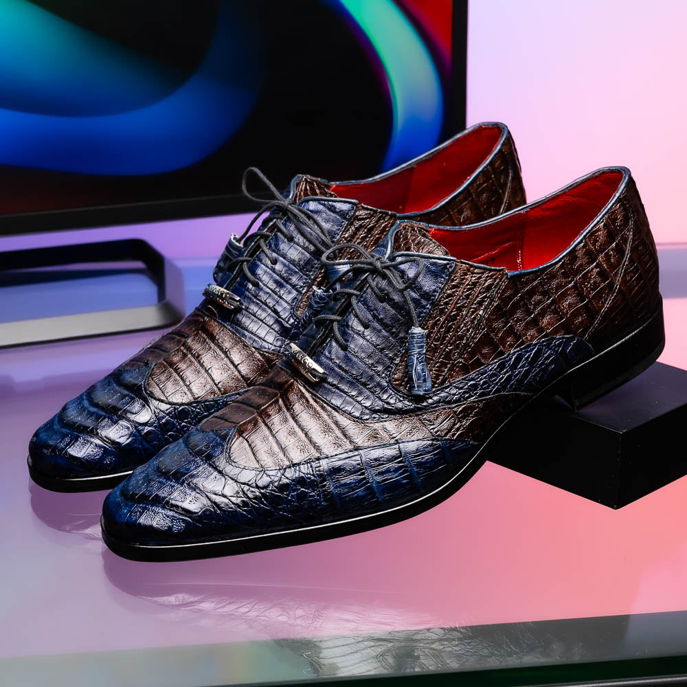Luciano Two Tone Wingtip Dress Derby's Shoes Caiman Leather Navy / Brown