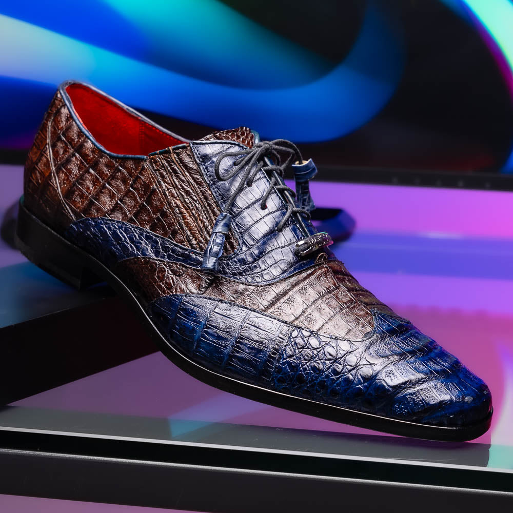 Luciano Two Tone Wingtip Dress Derby's Shoes Caiman Leather Navy / Brown