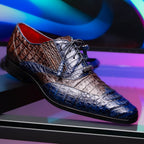 Luciano Two Tone Wingtip Dress Derby's Shoes Caiman Leather Navy / Brown