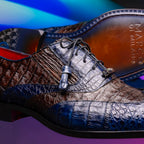 Luciano Two Tone Wingtip Dress Derby's Shoes Caiman Leather Navy / Brown