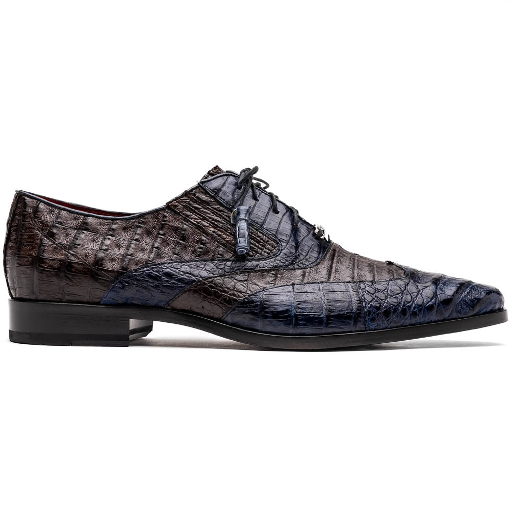 Luciano Two Tone Wingtip Dress Derby's Shoes Caiman Leather Navy / Brown