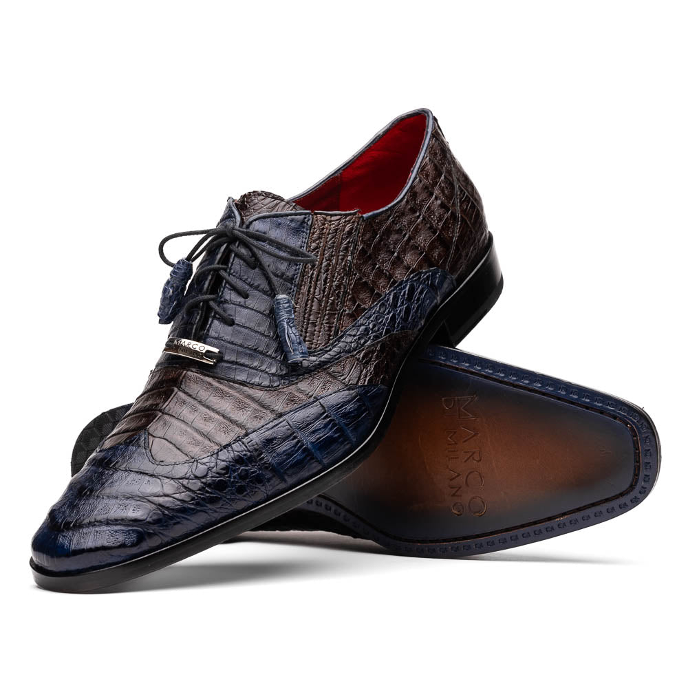 Luciano Two Tone Wingtip Dress Derby's Shoes Caiman Leather Navy / Brown
