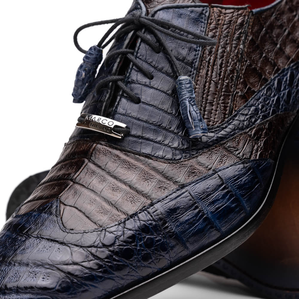 Luciano Two Tone Wingtip Dress Derby's Shoes Caiman Leather Navy / Brown