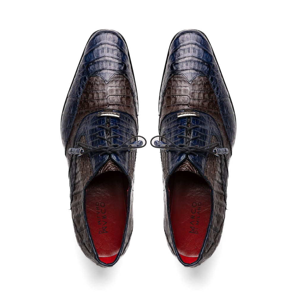 Luciano Two Tone Wingtip Dress Derby's Shoes Caiman Leather Navy / Brown