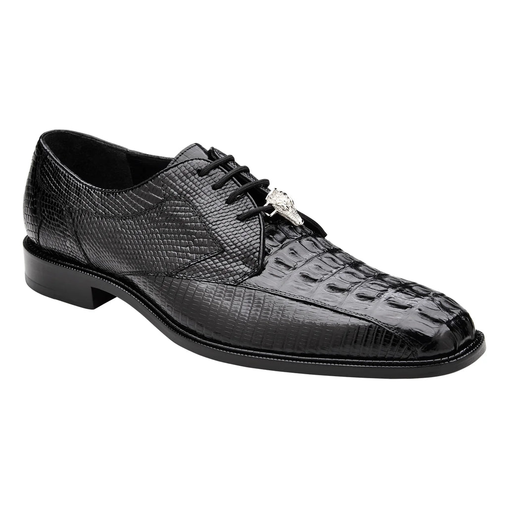 Belvedere Genuine Caiman and Lizard Bicycle toe lace up Shoes Lusso Black