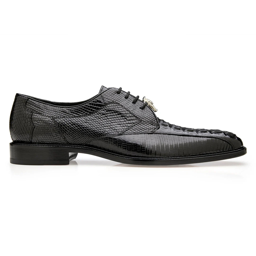 Belvedere Genuine Caiman and Lizard Bicycle toe lace up Shoes Lusso Black