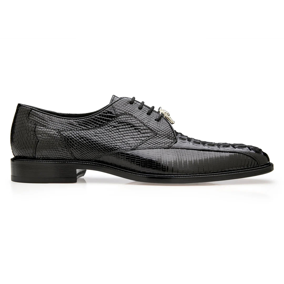 Belvedere Genuine Caiman and Lizard Bicycle toe lace up Shoes Lusso Black