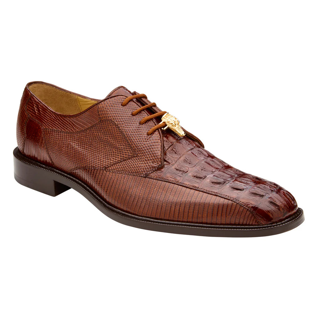 Belvedere Genuine Caiman and Lizard Bicycle toe lace up Shoes Lusso Walnut