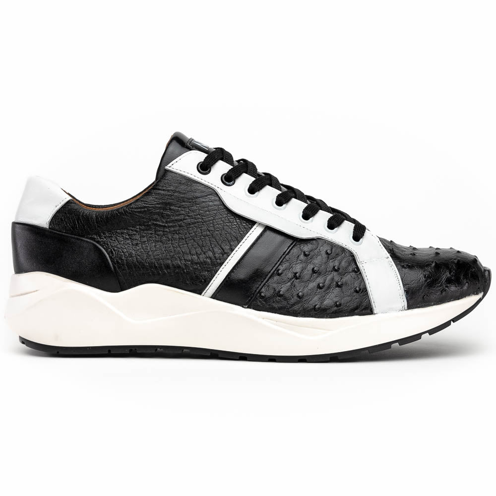 Lyon II Genuine Ostrich and Calfskin Fashion Sneaker Black / White