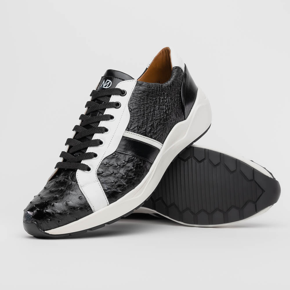 Lyon II Genuine Ostrich and Calfskin Fashion Sneaker Black / White