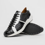 Lyon II Genuine Ostrich and Calfskin Fashion Sneaker Black / White