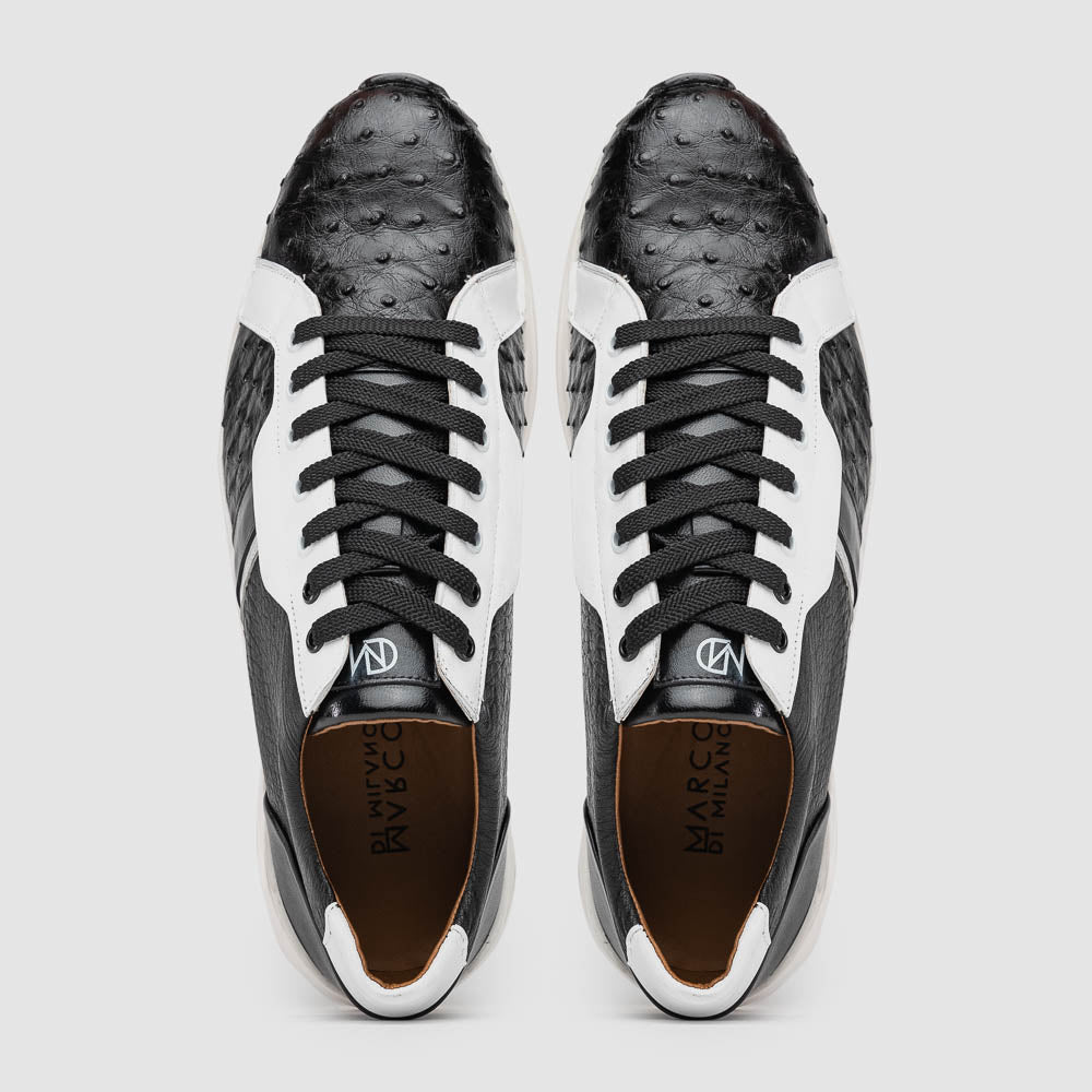 Lyon II Genuine Ostrich and Calfskin Fashion Sneaker Black / White