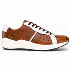Lyon II Genuine Ostrich and Calfskin Fashion Sneaker Brandy / White