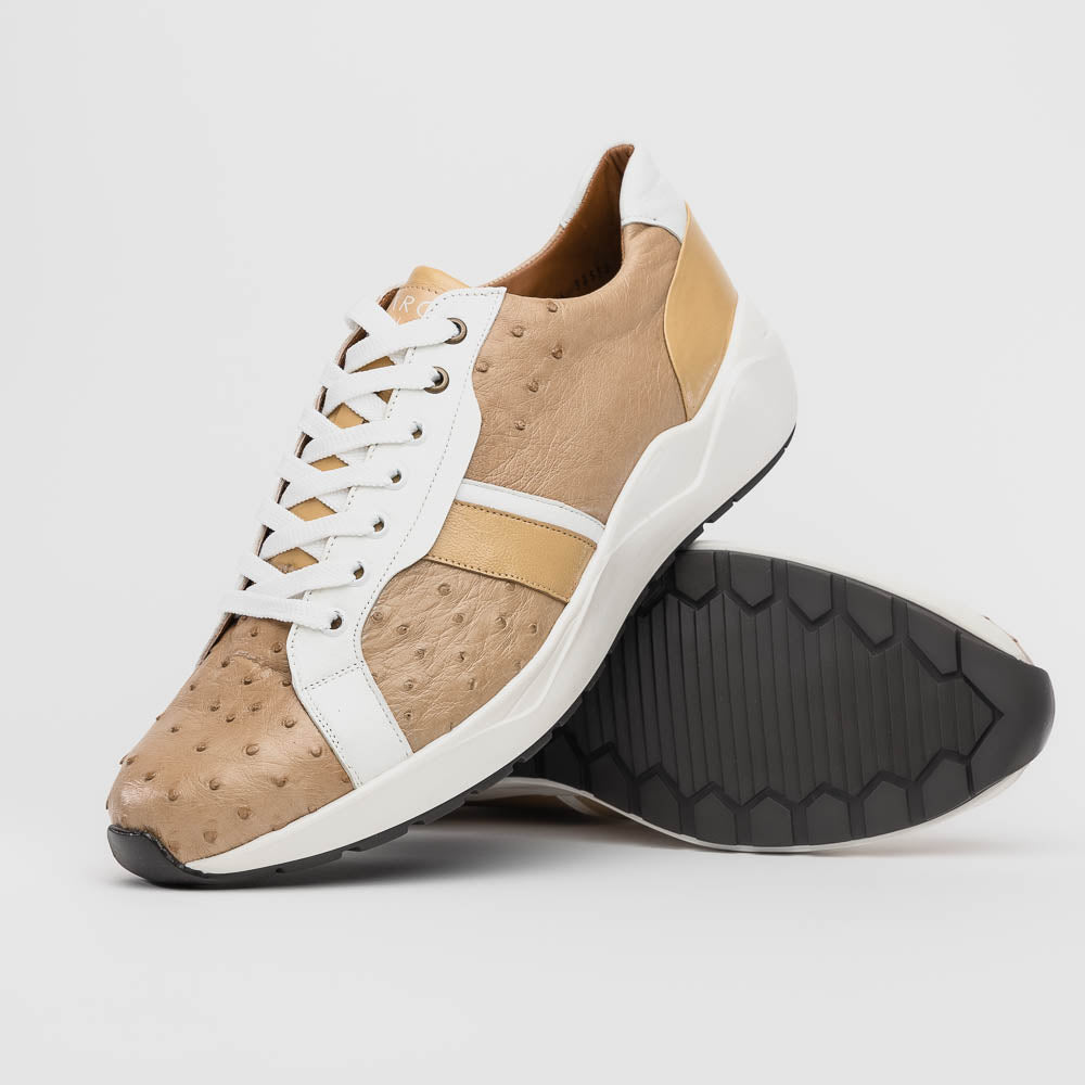 Lyon II Genuine Ostrich and Calfskin Fashion Sneaker Orix / White