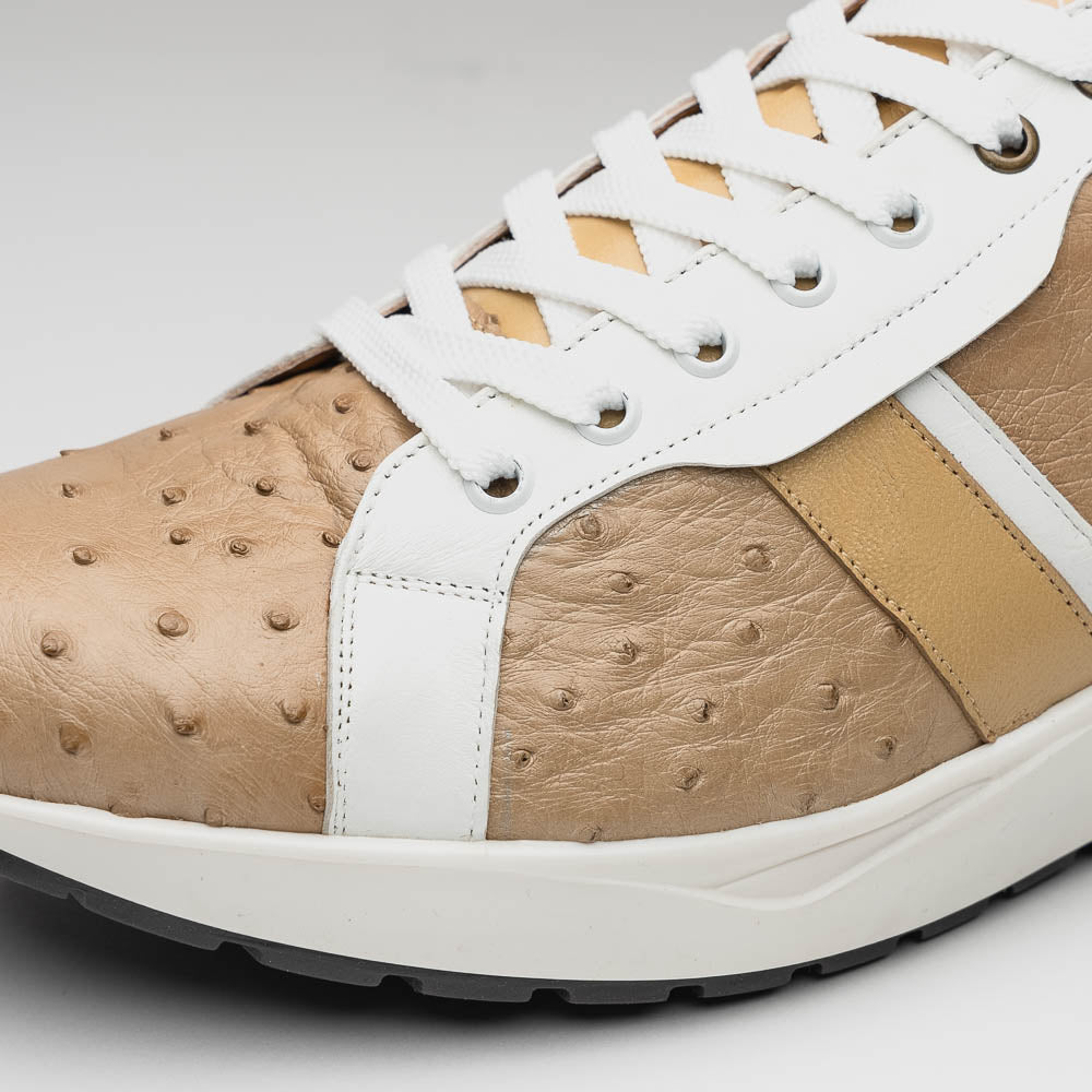 Lyon II Genuine Ostrich and Calfskin Fashion Sneaker Orix / White