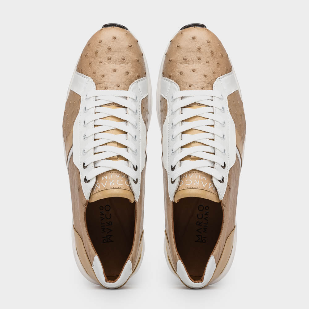 Lyon II Genuine Ostrich and Calfskin Fashion Sneaker Orix / White