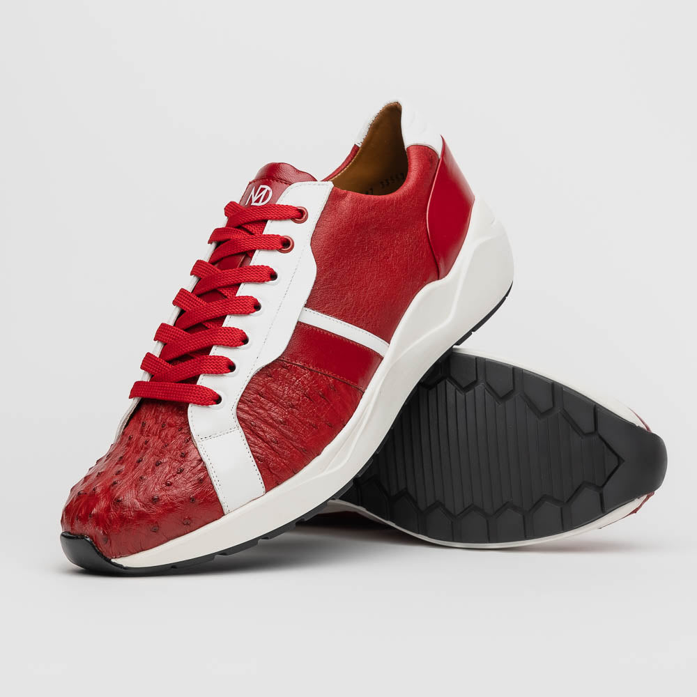 Lyon II Genuine Ostrich and Calfskin Fashion Sneaker Red / White