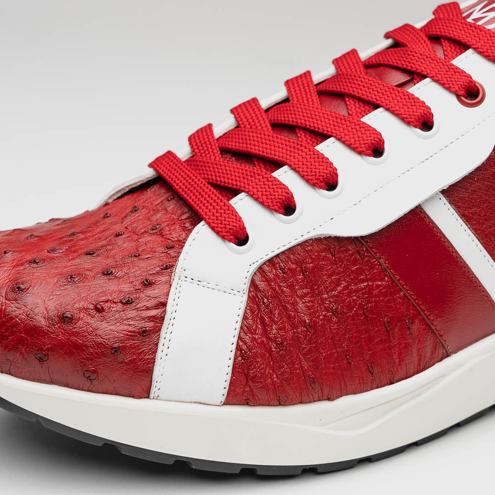 Lyon II Genuine Ostrich and Calfskin Fashion Sneaker Red / White