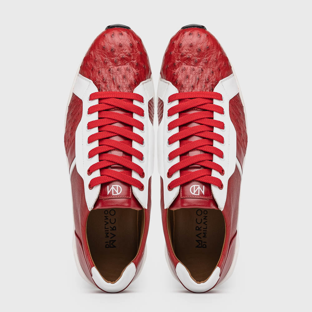 Lyon II Genuine Ostrich and Calfskin Fashion Sneaker Red / White