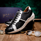 Lyon II Genuine Ostrich and Calfskin Fashion Sneaker Black / White