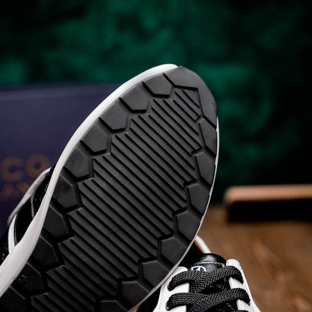 Lyon II Genuine Ostrich and Calfskin Fashion Sneaker Black / White