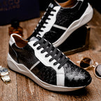 Lyon II Genuine Ostrich and Calfskin Fashion Sneaker Black / White