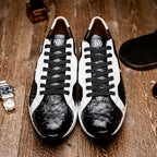 Lyon II Genuine Ostrich and Calfskin Fashion Sneaker Black / White