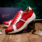 Lyon II Genuine Ostrich and Calfskin Fashion Sneaker Red / White