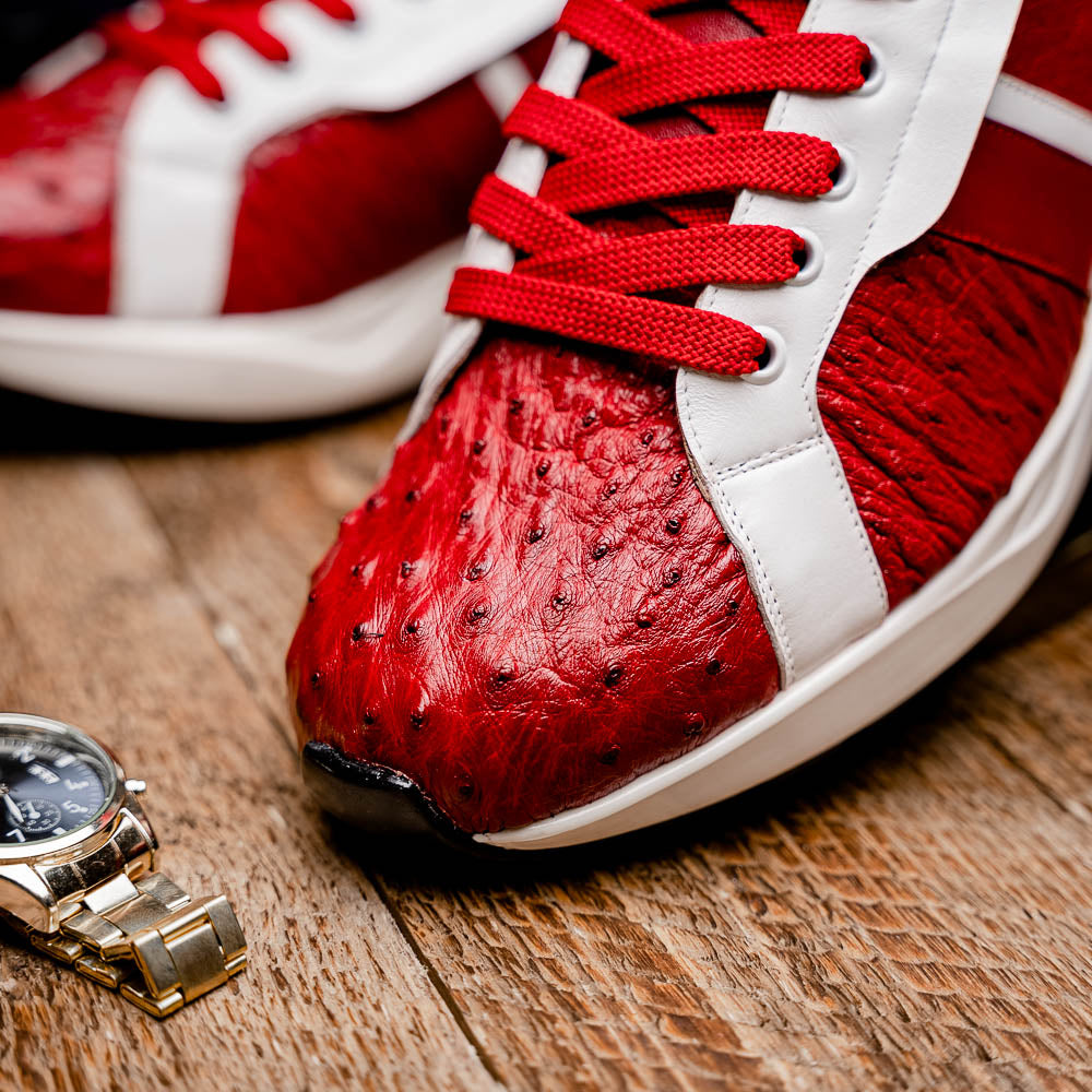 Lyon II Genuine Ostrich and Calfskin Fashion Sneaker Red / White