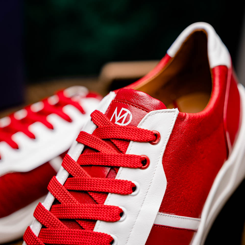 Lyon II Genuine Ostrich and Calfskin Fashion Sneaker Red / White