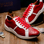 Lyon II Genuine Ostrich and Calfskin Fashion Sneaker Red / White