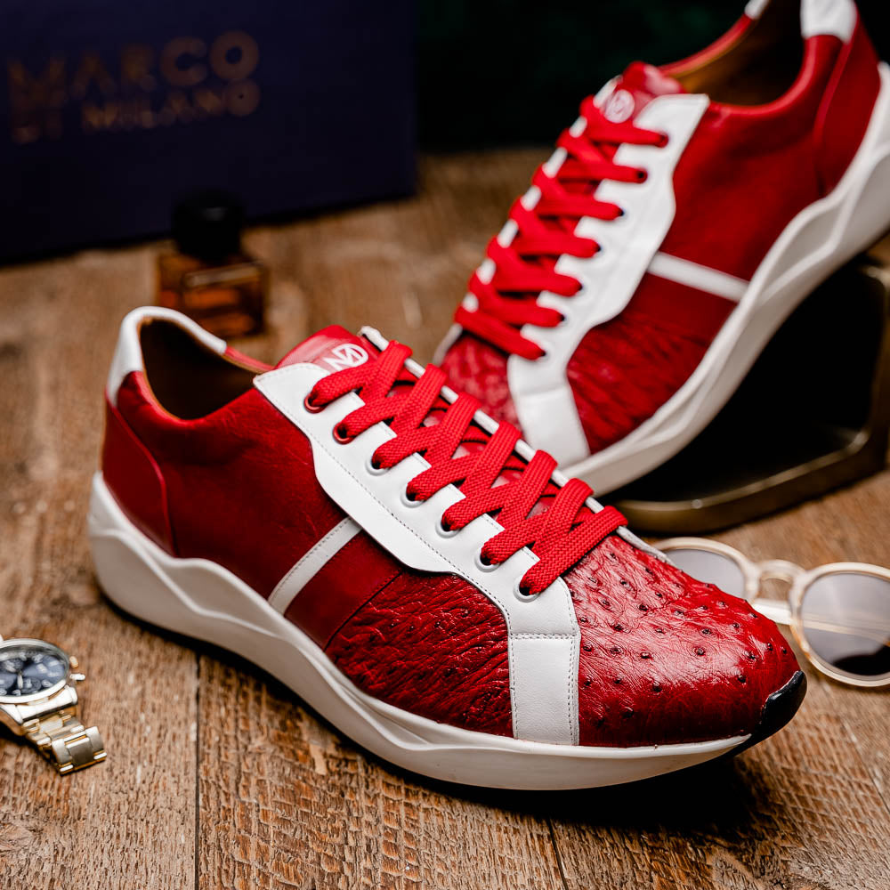 Lyon II Genuine Ostrich and Calfskin Fashion Sneaker Red / White