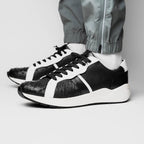 Lyon II Genuine Ostrich and Calfskin Fashion Sneaker Black / White
