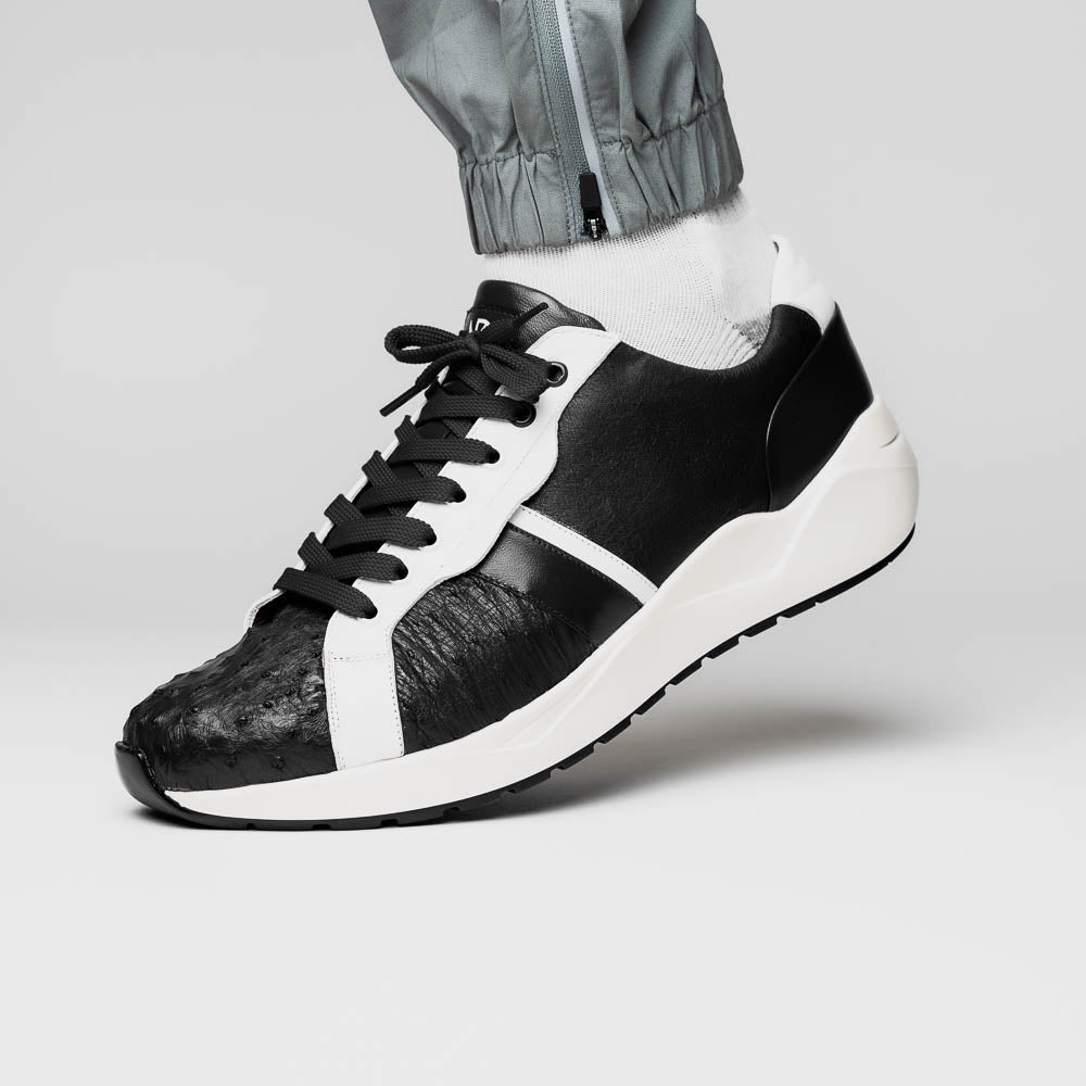 Lyon II Genuine Ostrich and Calfskin Fashion Sneaker Black / White