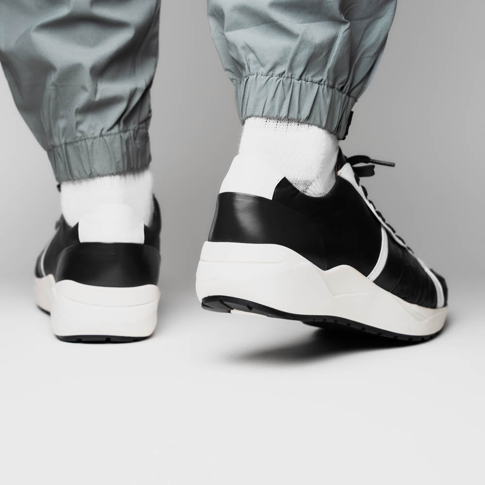Lyon II Genuine Ostrich and Calfskin Fashion Sneaker Black / White