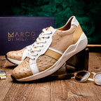 Lyon II Genuine Ostrich and Calfskin Fashion Sneaker Orix / White