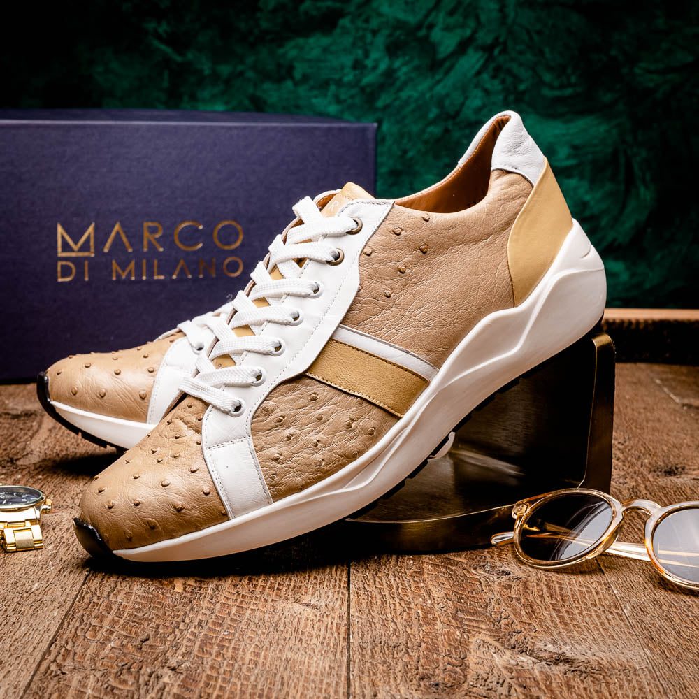 Lyon II Genuine Ostrich and Calfskin Fashion Sneaker Orix / White