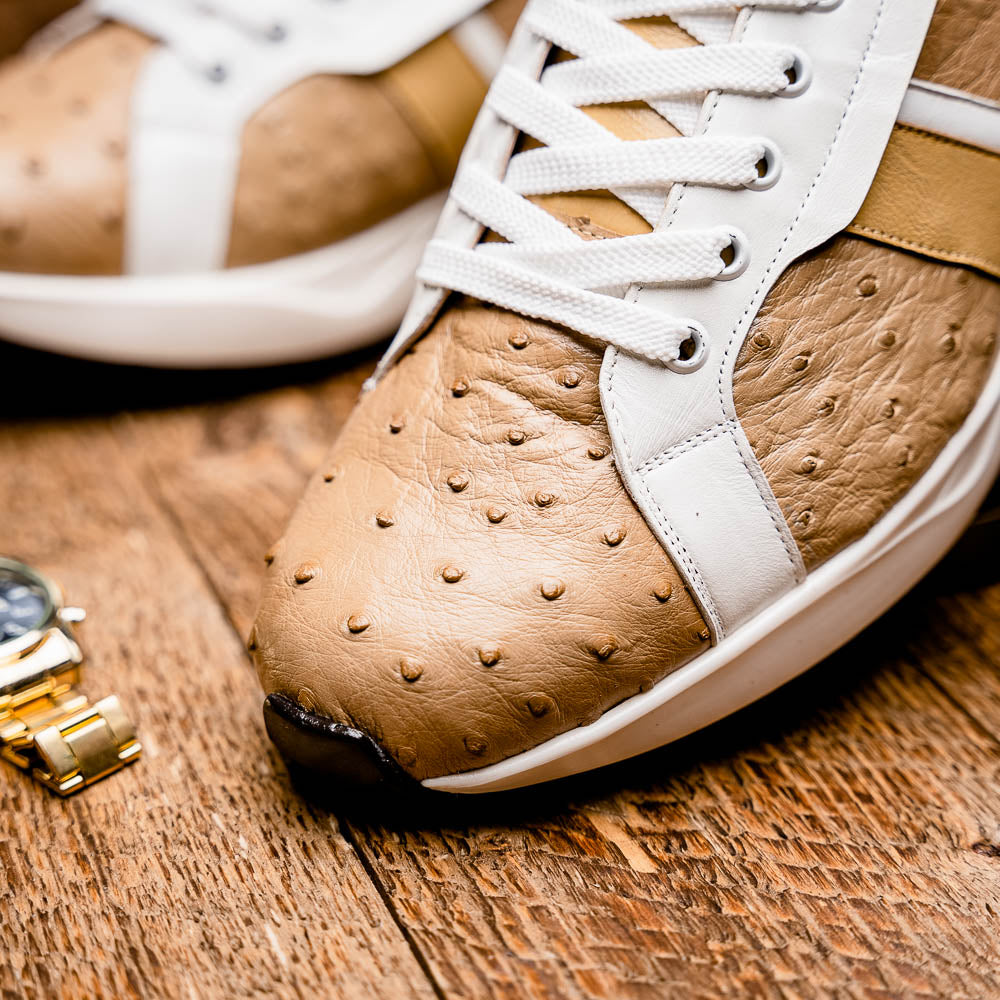 Lyon II Genuine Ostrich and Calfskin Fashion Sneaker Orix / White