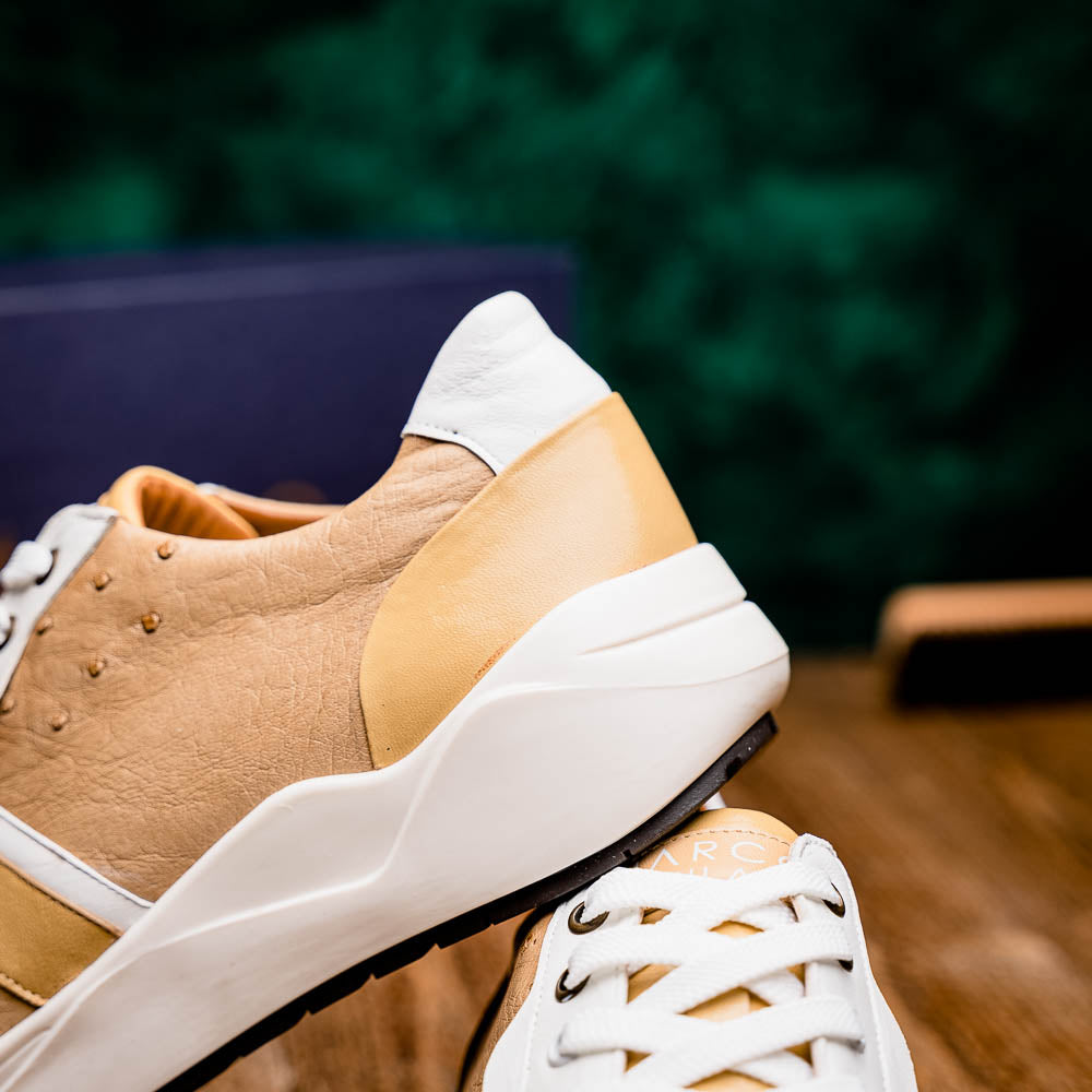 Lyon II Genuine Ostrich and Calfskin Fashion Sneaker Orix / White