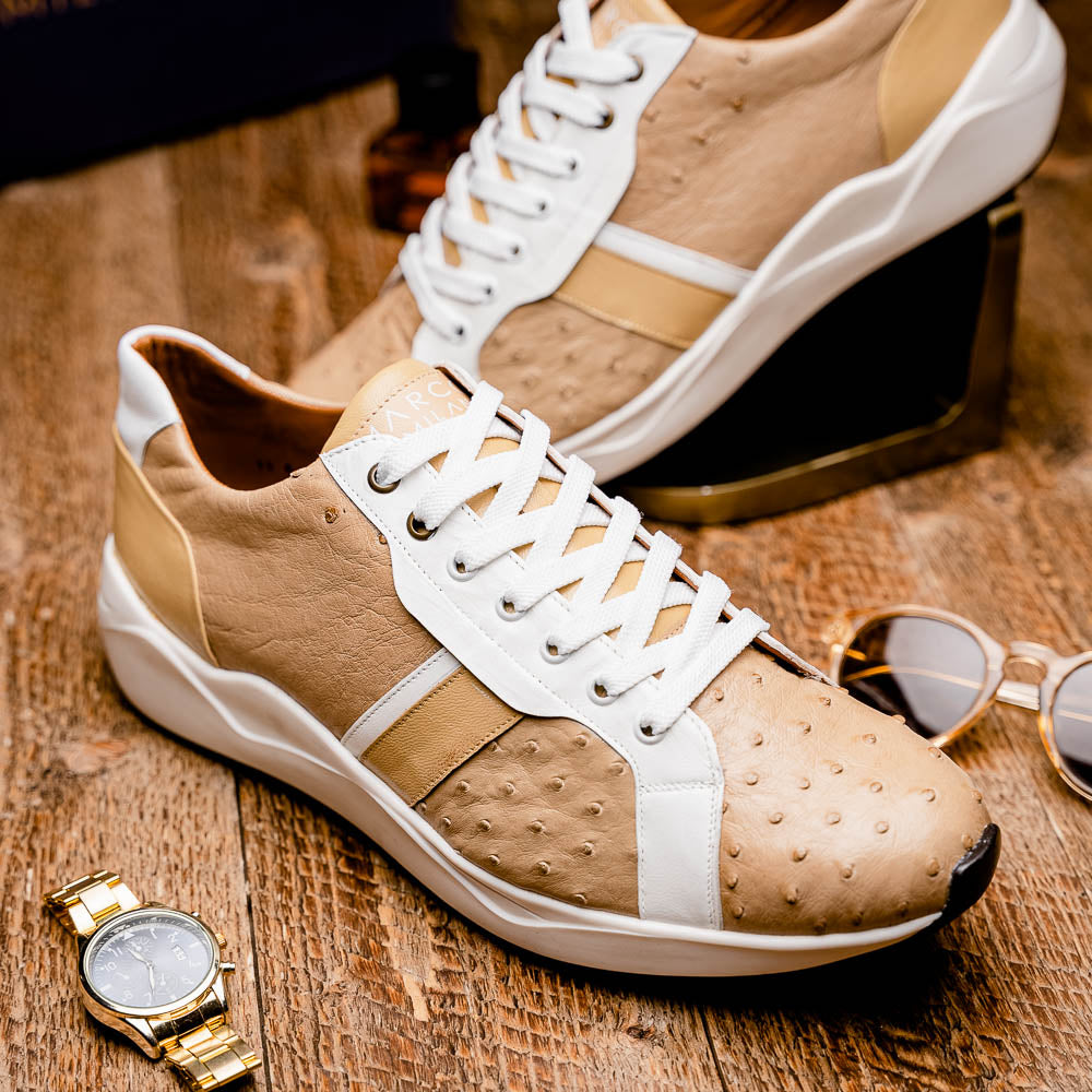 Lyon II Genuine Ostrich and Calfskin Fashion Sneaker Orix / White