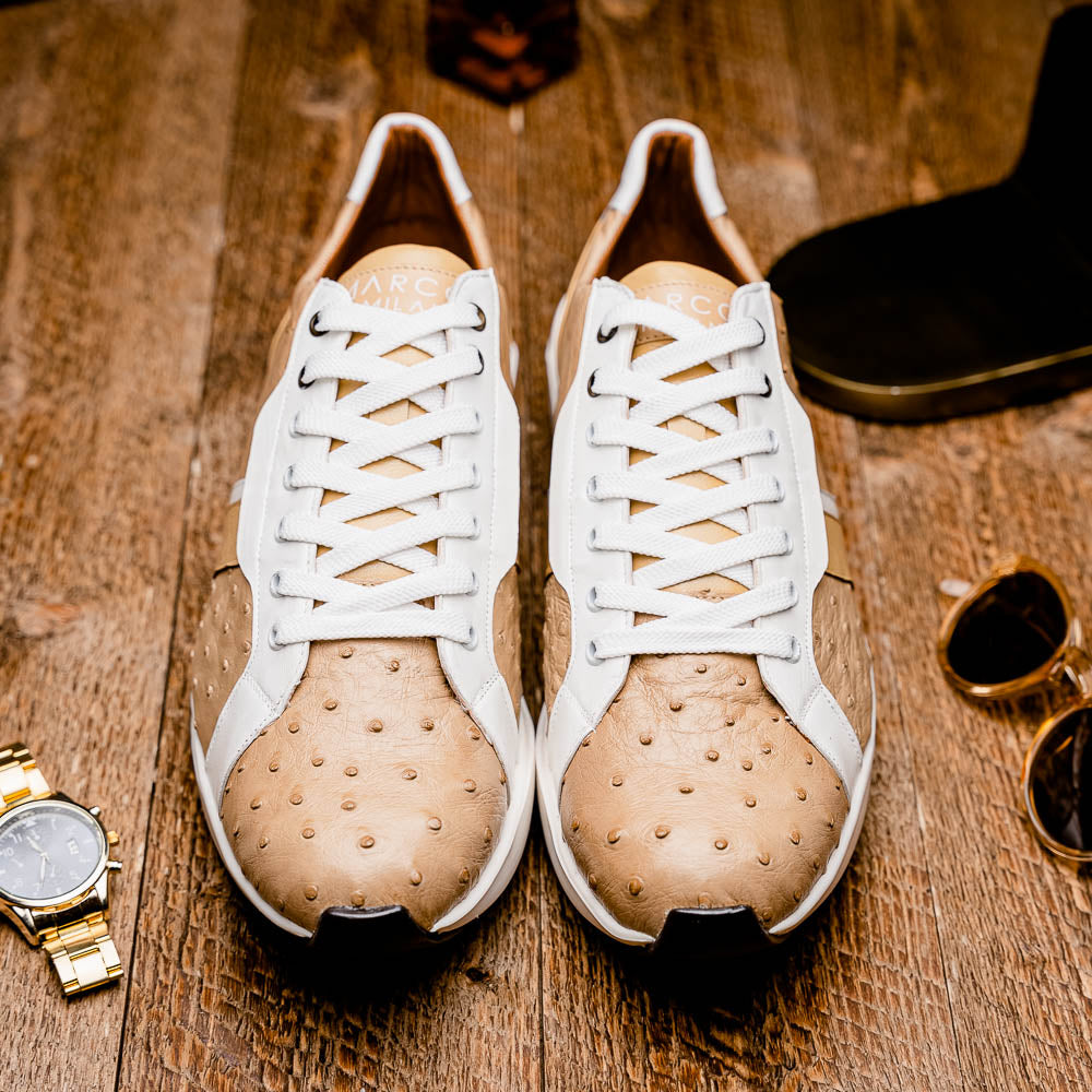 Lyon II Genuine Ostrich and Calfskin Fashion Sneaker Orix / White
